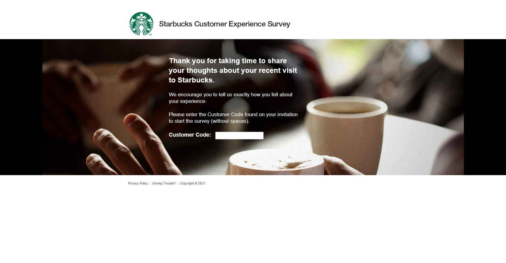 Starbucks Customer Experience Survey: mystarbucksvisit.com survey