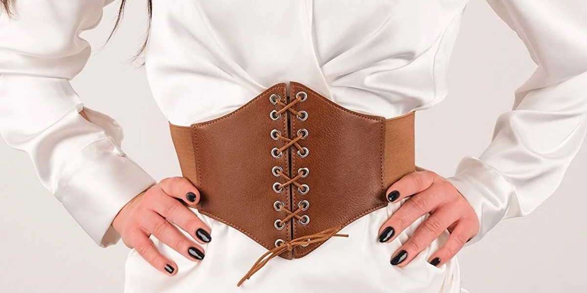 Women Elastic Corset Belt, Handmade Leather Corset Belt, Lace Up Elastic Belt, Dress Waist Belt