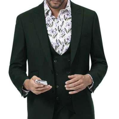 Men's 3 Piece Modern Fashion Suit Hunter Green with Vest Tailored Fit 2770 Profile Picture