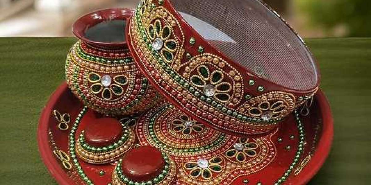 Elegant Multicolor Stone Karwachauth Plate – Traditional Karwa Set for Karvachauth Rituals