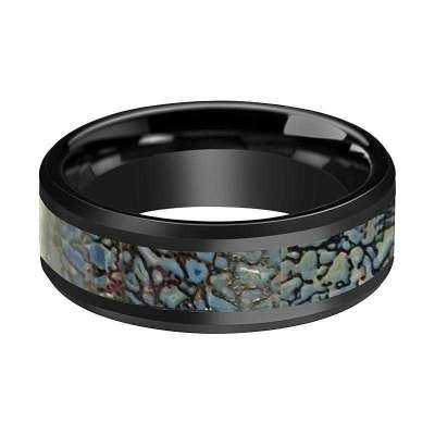 AJAX Blue Dinosaur Bone Ring Inlaid with Ceramic Wedding Band Profile Picture