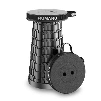 Stool in collapsed disk form leaning upright Stool partially extended outdoors highlighting portabil Profile Picture