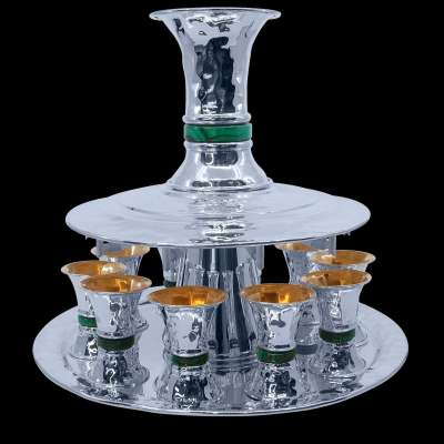 Striped Kiddush Silver Wine Fountain with Malachite Stones Profile Picture